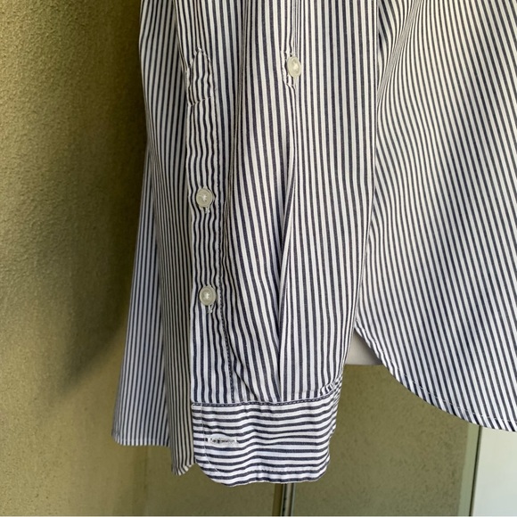 “Gloria Vanderbilt” Navy & White Railroad Stripe Cotton Button-down Shirt size L - Picture 5 of 13